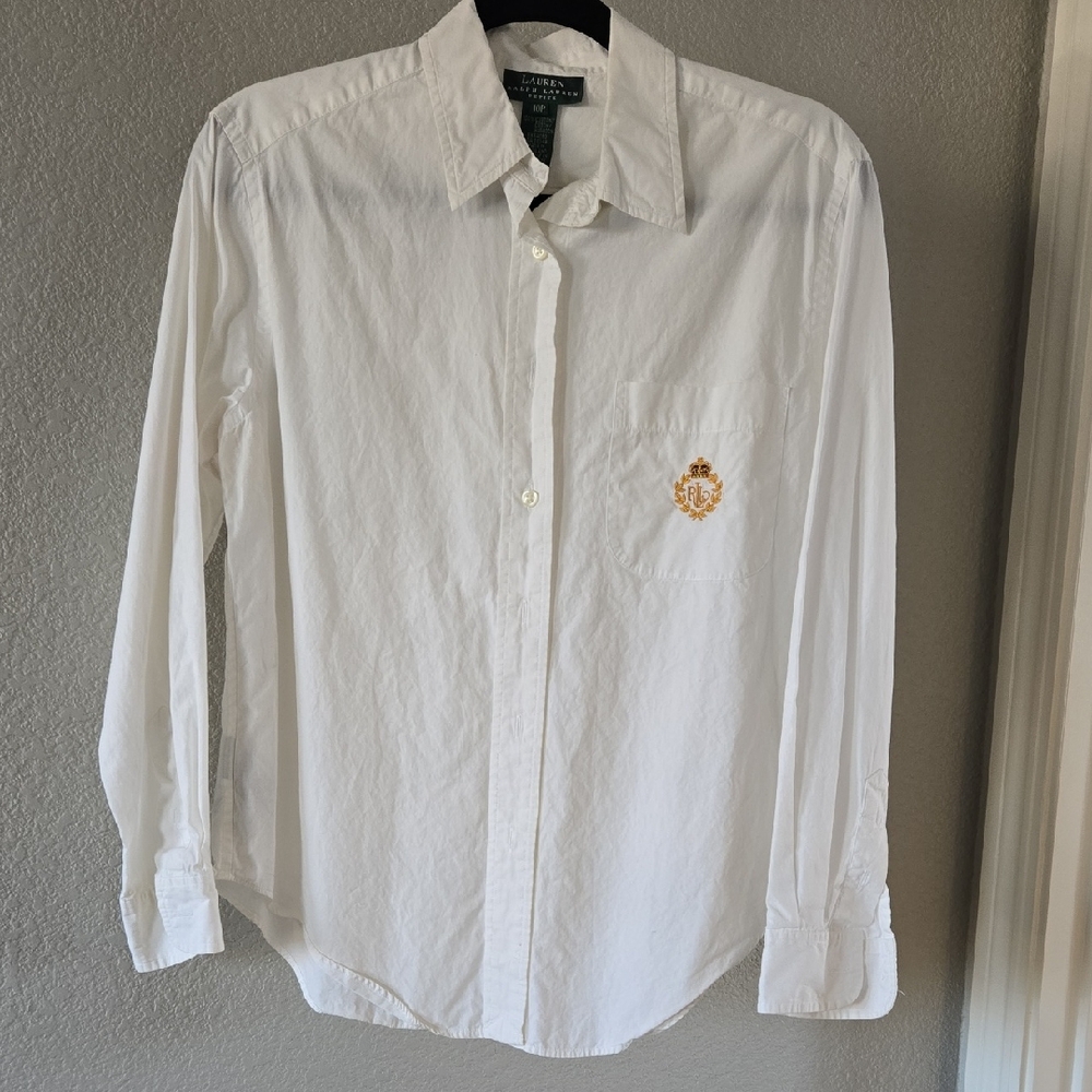Lauren Ralph Lauren White Shirt with Gold Embroidery